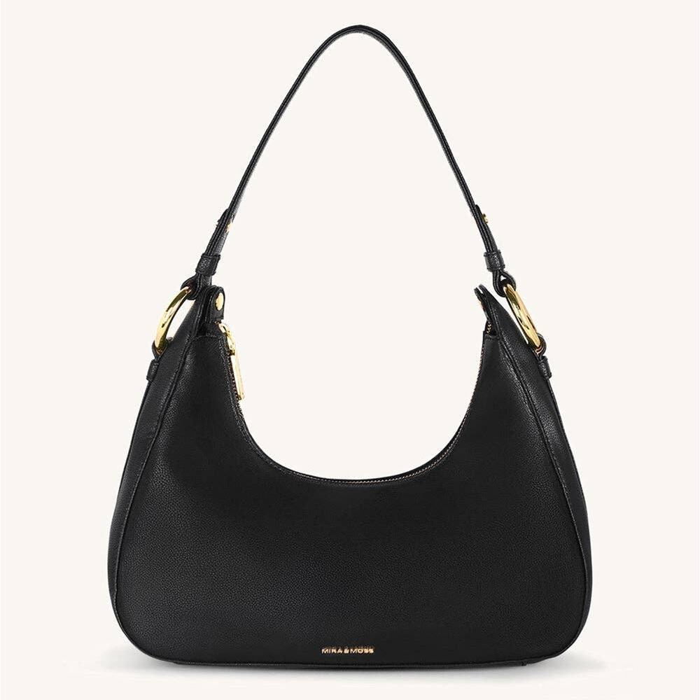 Ava Half-Moon Vegan Leather Shoulder Bag in Black